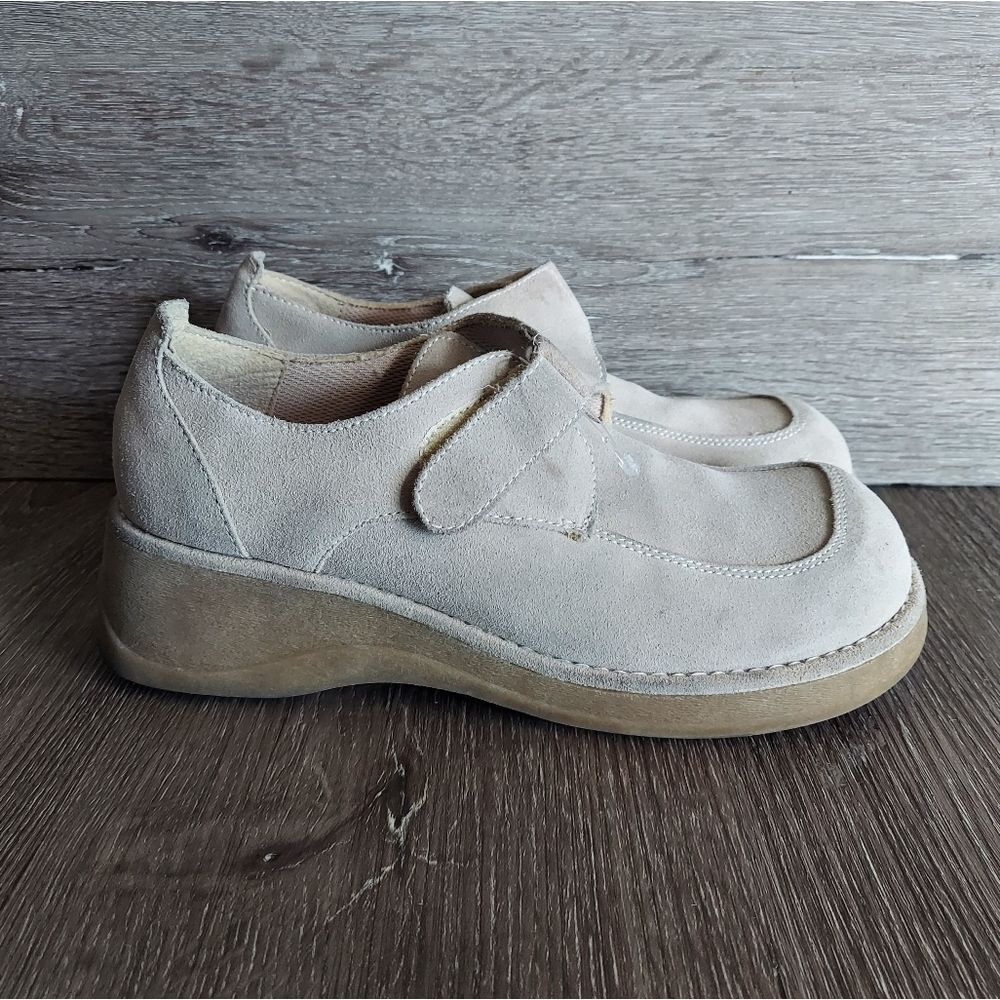 Vintage Splash Suede Slip-on Loafer Chunky Platform Shoe 8.5